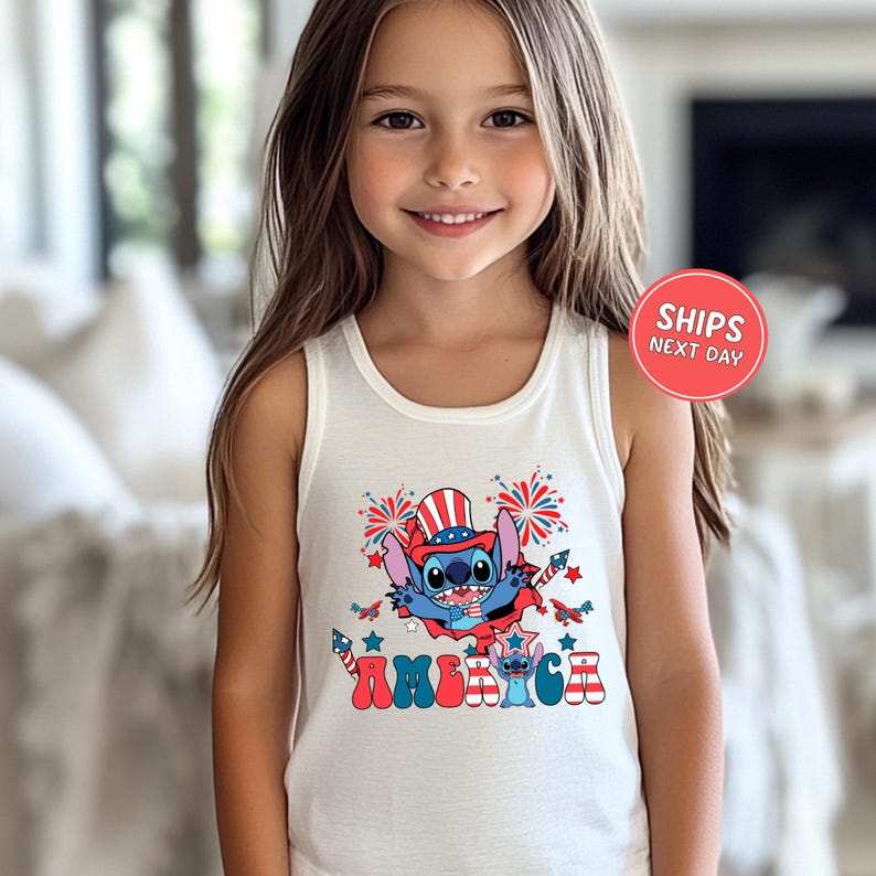 Kids 4th Of July Stitch Tank Top Disney USA Tank Top Disney 4th Of July Shirt Disney USA Freedom Trip Tank Stitch 4th Of July Shirt
