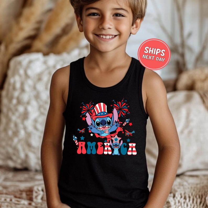 Kids 4th Of July Stitch Tank Top Disney USA Tank Top Disney 4th Of July Shirt Disney USA Freedom Trip Tank Stitch 4th Of July Shirt